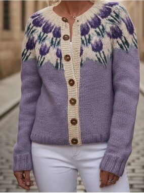 Women’s Floral Fair Isle Cardigan Sweater